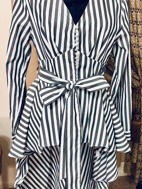 Charcoal & White stripped striped high low shirt